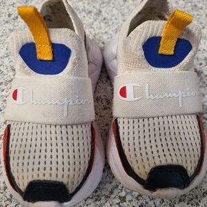 Champion Kids Slip-On Mesh Sneakers in White with Yellow and Blue Accents